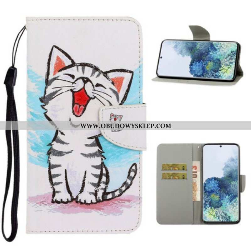 Etui Folio do Samsung Galaxy S21 5G z Łańcuch Pasiasty Kolorowy Kotek