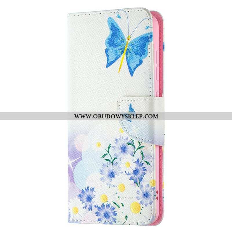 Etui Folio do Samsung Galaxy S21 FE Malowane Motyle I Kwiaty