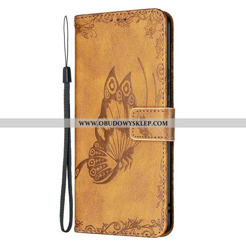 Etui Folio do Samsung Galaxy S21 FE z Łańcuch Barokowy Motyl Z Paskami