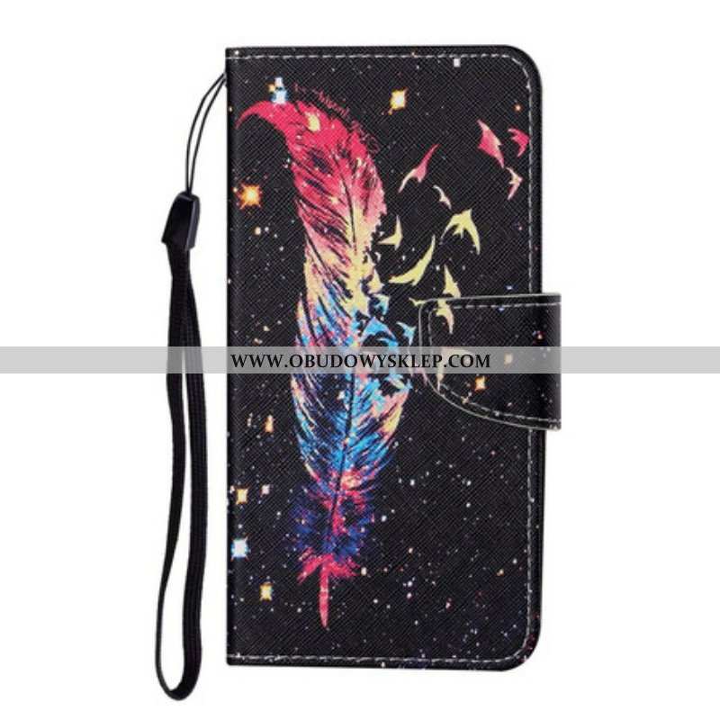 Etui Folio do Samsung Galaxy S21 FE z Łańcuch Kolorowe Piórko Z Paskiem