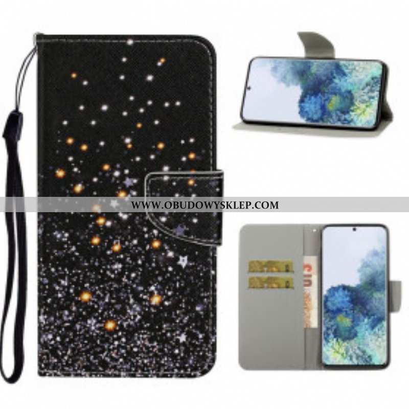 Etui Folio do Samsung Galaxy S21 Ultra 5G Gwiazdy I Cekiny Ze Smyczą