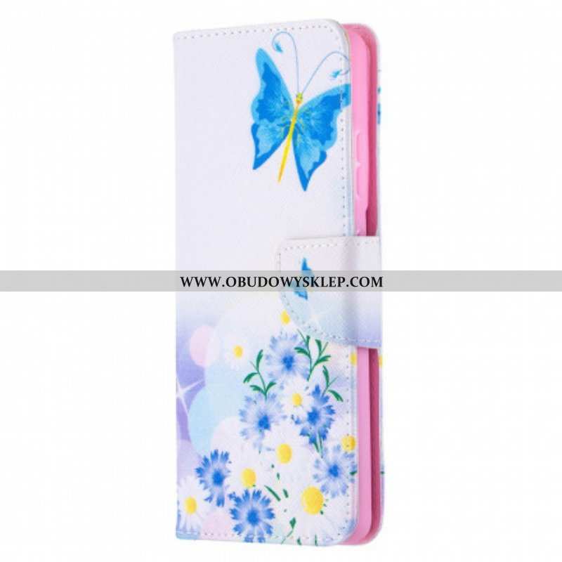 Etui Folio do Samsung Galaxy S21 Ultra 5G Malowane Motyle I Kwiaty