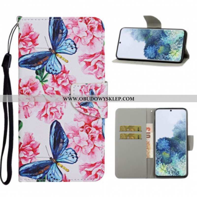 Etui Folio do Samsung Galaxy S21 Ultra 5G Smycz W Kwiaty Motyle