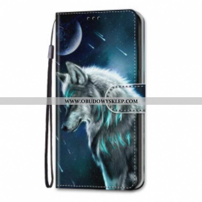 Etui Folio do Samsung Galaxy S21 Ultra 5G Wilk W Deszczu Gwiazd