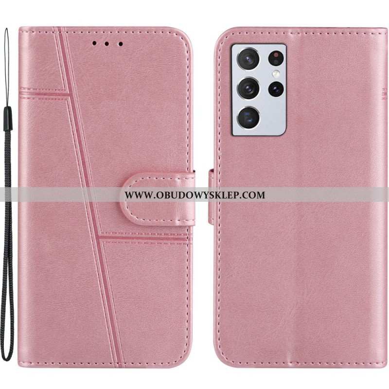 Etui Folio do Samsung Galaxy S21 Ultra 5G z Łańcuch Pasek Z Efektem Skóry Ekologicznej