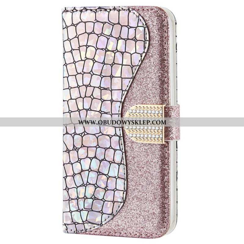 Etui Folio do Samsung Galaxy S22 5G Krokodyle Diamenty