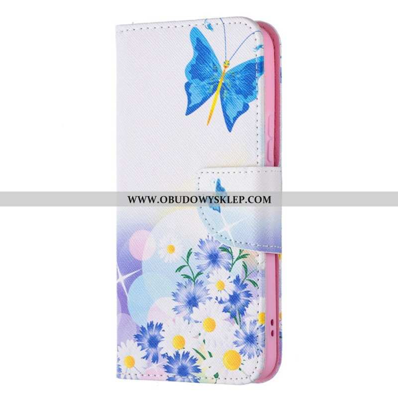 Etui Folio do Samsung Galaxy S22 5G Malowane Motyle I Kwiaty