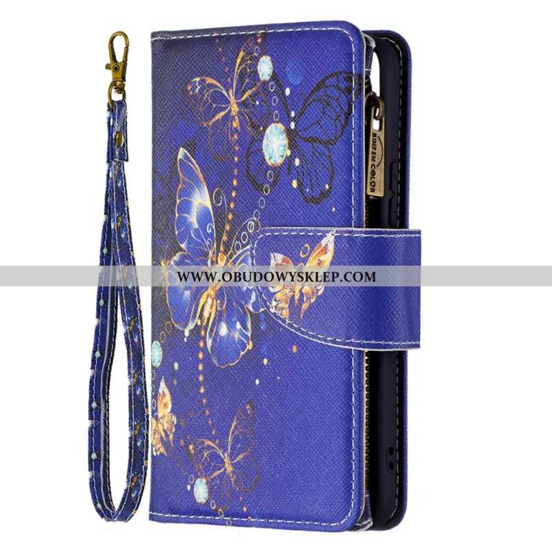 Etui Folio do Samsung Galaxy S22 5G Zapinana Na Zamek Kieszeń W Motyle