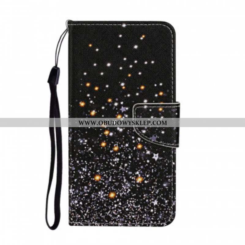 Etui Folio do Samsung Galaxy S22 Plus 5G Gwiazdy I Cekiny Ze Smyczą