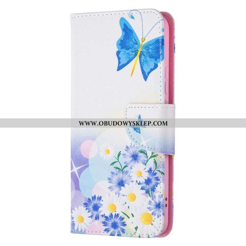 Etui Folio do Samsung Galaxy S22 Plus 5G Malowane Motyle I Kwiaty