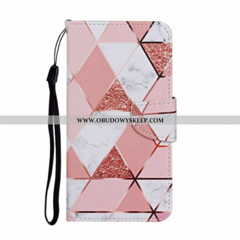 Etui Folio do Samsung Galaxy S22 Plus 5G Marmur I Cekiny Z Paskiem