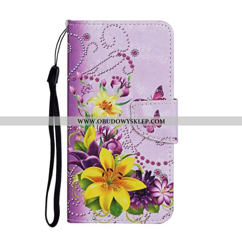 Etui Folio do Samsung Galaxy S22 Ultra 5G Mistrzowskie Kwiaty Z Paskiem