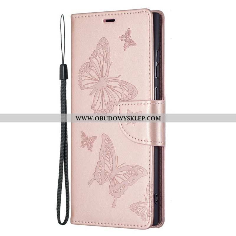 Etui Folio do Samsung Galaxy S22 Ultra 5G Motyle W Locie Z Smyczą