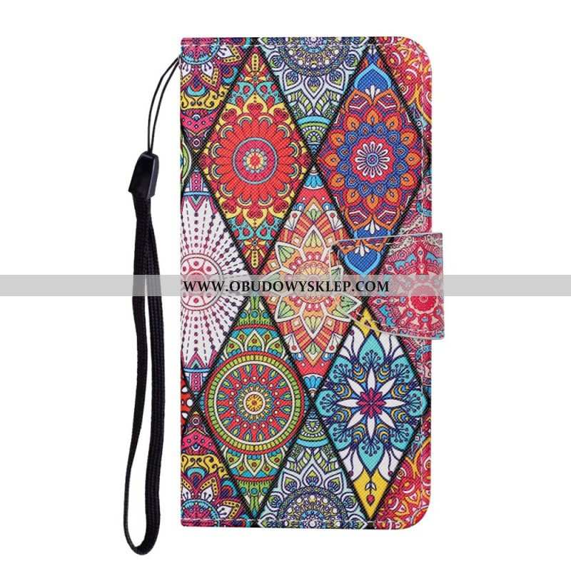 Etui Folio do Samsung Galaxy S22 Ultra 5G Patchwork Ze Smyczą