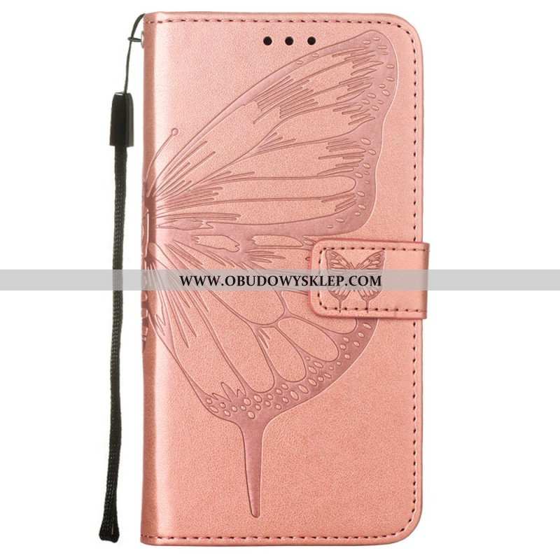 Etui Folio do Samsung Galaxy S22 Ultra 5G Projekt Motyla Ze Smyczą