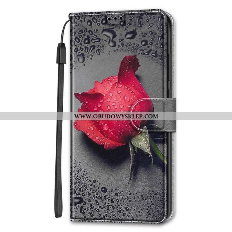 Etui Folio do Samsung Galaxy S22 Ultra 5G Róże Z Smyczą