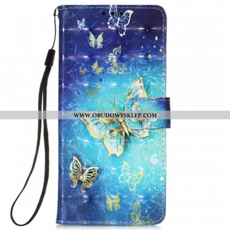 Etui Folio do Samsung Galaxy S22 Ultra 5G Smycz Złote Motyle