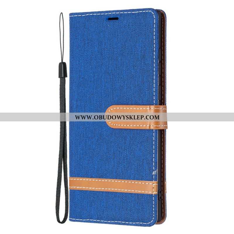 Etui Folio do Samsung Galaxy S22 Ultra 5G z Łańcuch Pasek Z Efektem Tkaniny I Skóry