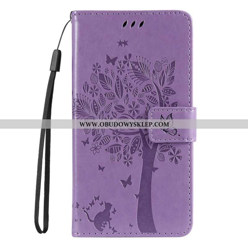 Etui Folio do Samsung Galaxy S23 5G Drapak Dla Kota Ze Smyczą