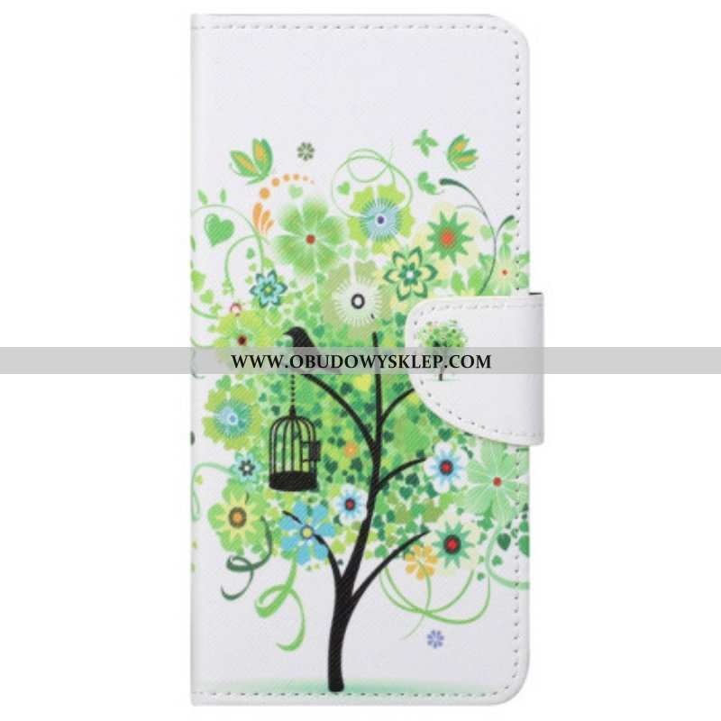 Etui Folio do Samsung Galaxy S23 5G Drzewo Z Zielonymi Liśćmi