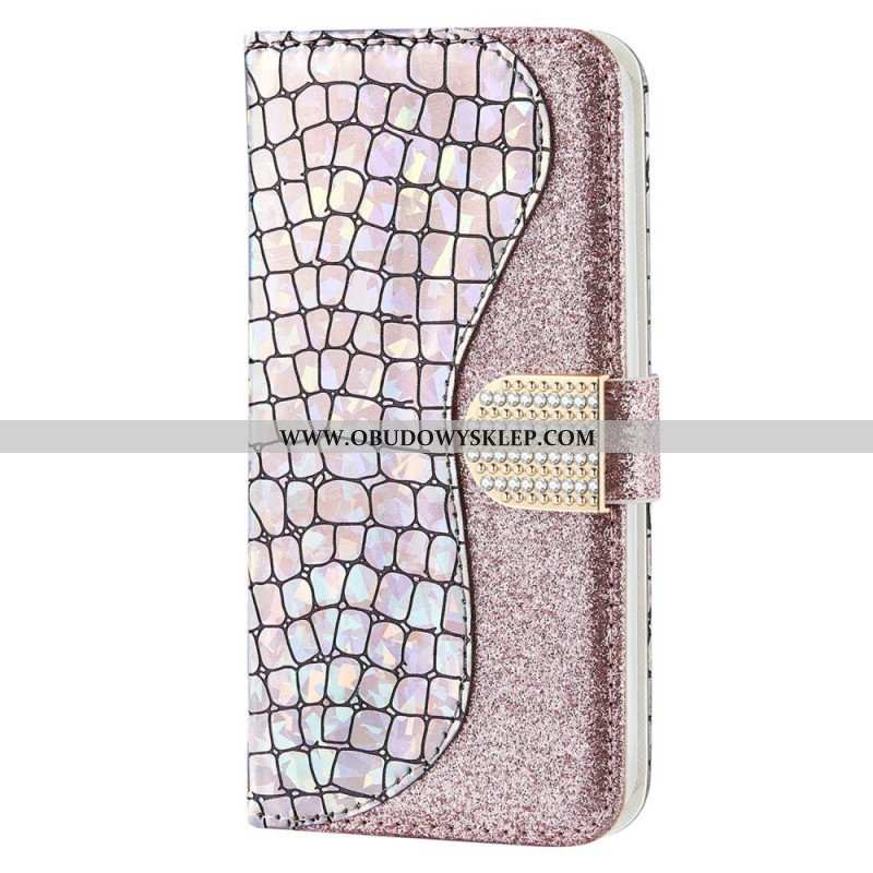 Etui Folio do Samsung Galaxy S23 5G Krokodyle Diamenty