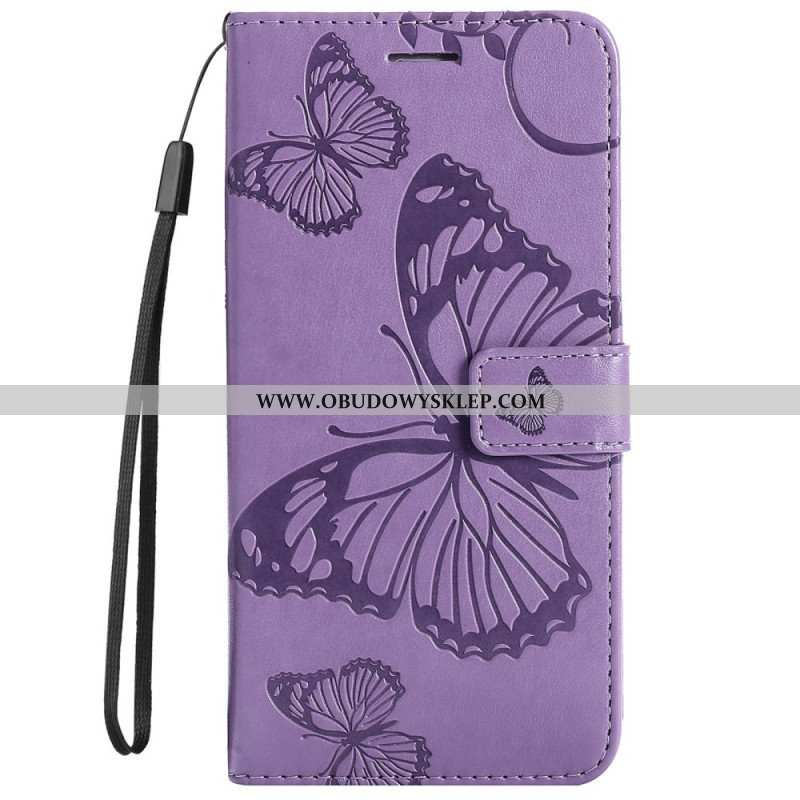 Etui Folio do Samsung Galaxy S23 5G z Łańcuch Gigantyczne Motyle Paskowe