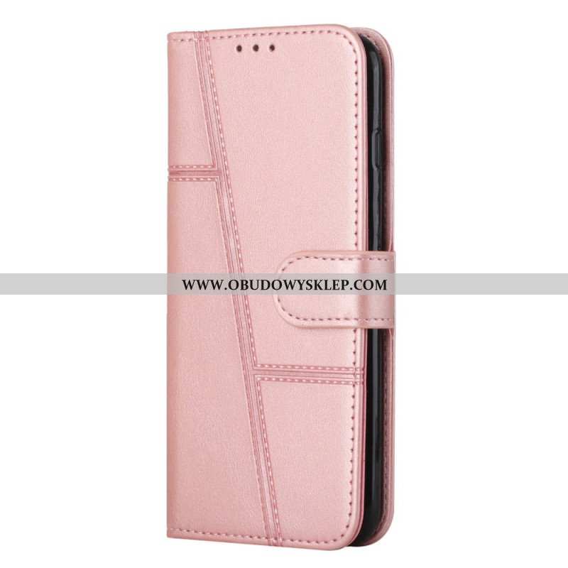 Etui Folio do Samsung Galaxy S23 5G z Łańcuch Paskowaty Geometryczny Skórzany Styl