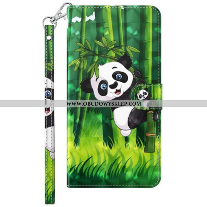 Etui Folio do Samsung Galaxy S23 Plus 5G z Łańcuch Panda I Bambus Z Smyczą