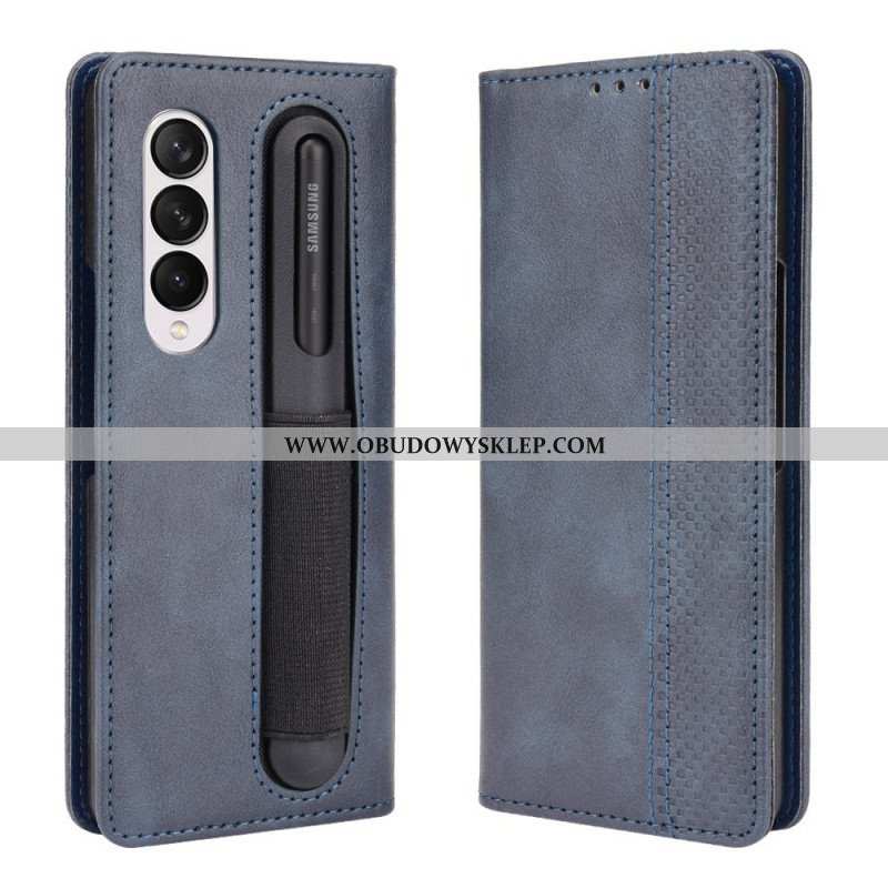 Etui Folio do Samsung Galaxy Z Fold 3 5G Stylizowany Uchwyt Na Rysik Z Efektem Skóry