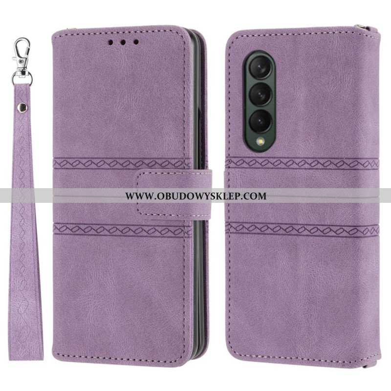 Etui Folio do Samsung Galaxy Z Fold 4 Wzór Paska Ze Sztucznej Skóry