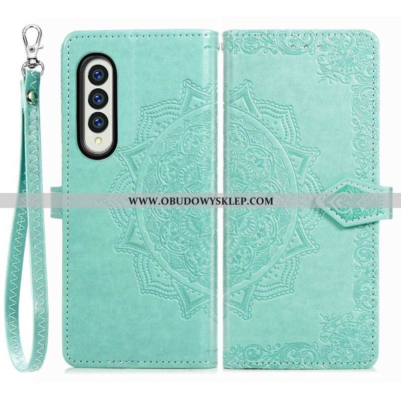 Etui Folio do Samsung Galaxy Z Fold 4 z Łańcuch Średniowieczna Mandala Z Paskami