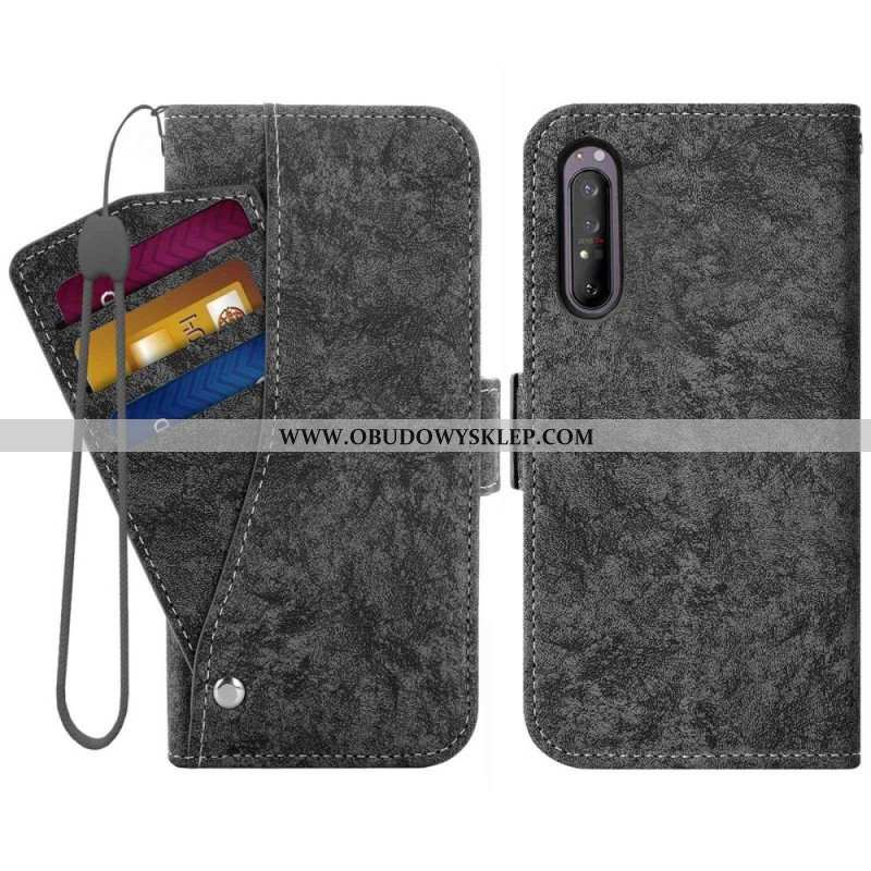 Etui Folio do Sony Xperia 1 IV Skórzany Efekt Z Obrotowym Uchwytem Na Karty