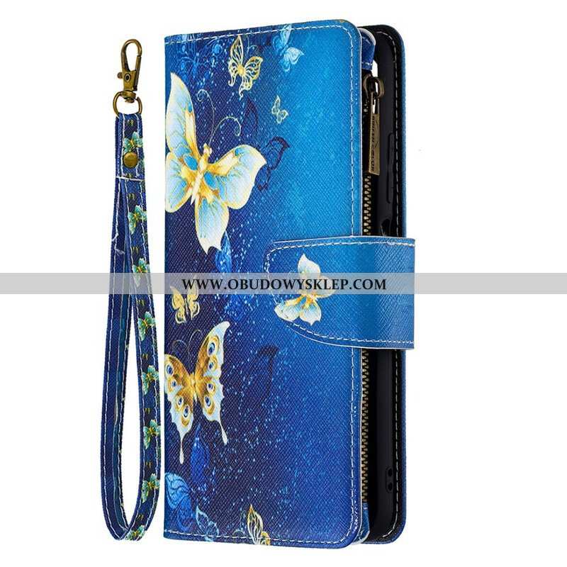 Etui Folio do Xiaomi Redmi Note 10 5G Zapinana Na Zamek Kieszeń W Motyle