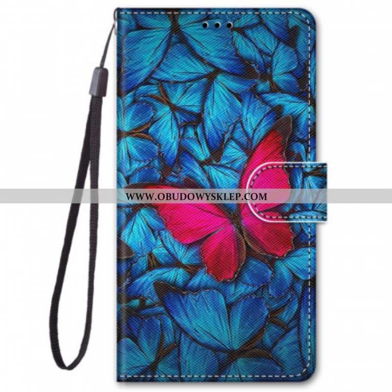 Etui Folio do Xiaomi Redmi Note 11 Pro Plus 5G Czerwony Motyl Niebieskim Tle