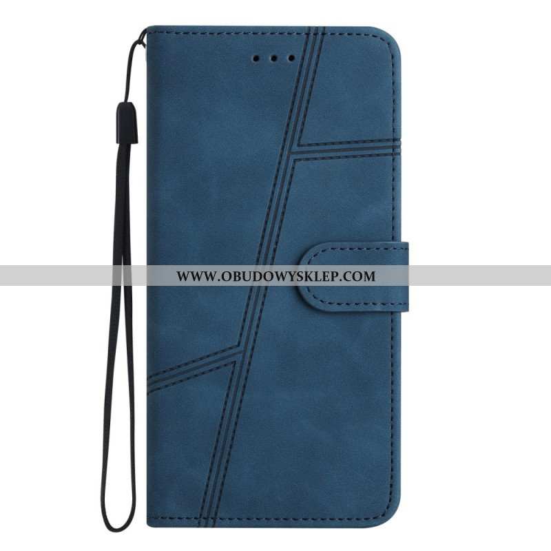 Etui Folio do Xiaomi Redmi Note 12 5G z Łańcuch Paskowaty Geometryczny Skórzany Styl