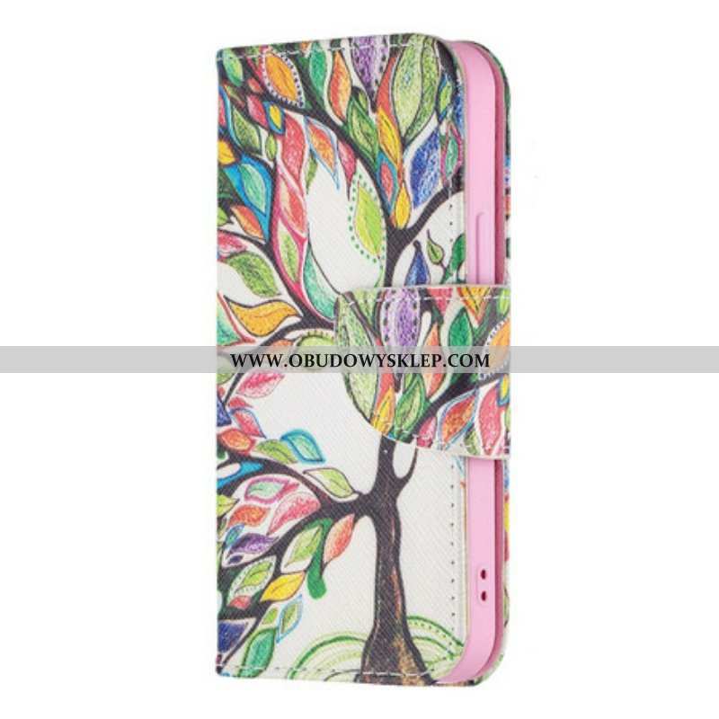 Etui Folio do iPhone 13 Mini Kolorowe Drzewo