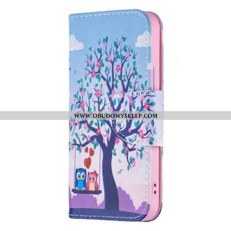 Etui Folio do iPhone 13 Mini Sowy Na Huśtawce