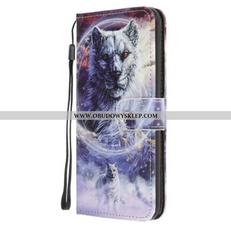 Etui Folio do iPhone 13 Mini Wilk W Zimie Ze Smyczą