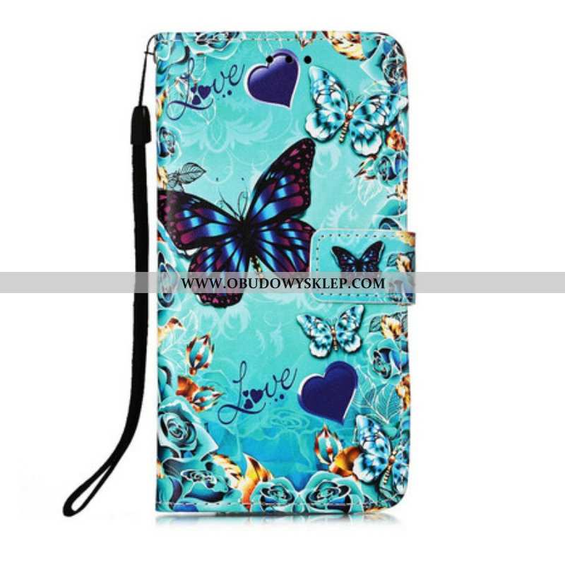 Etui Folio do iPhone 13 Mini z Łańcuch Miłość Motyle Strappy