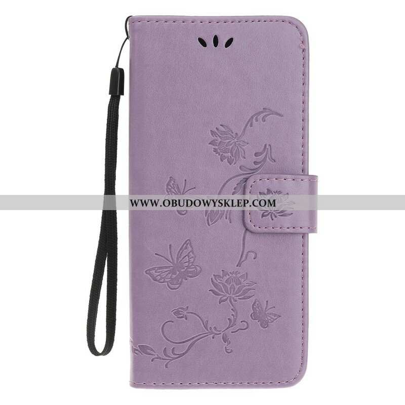 Etui Folio do iPhone 13 Mini z Łańcuch Pasek W Motyle I Kwiaty