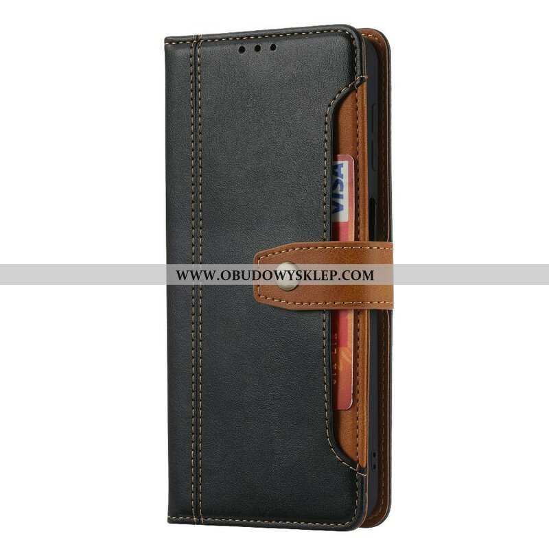 Etui Folio do iPhone 13 Pro Max Etui Na Karty Z Przodu I Pasek Z Efektem Skóry