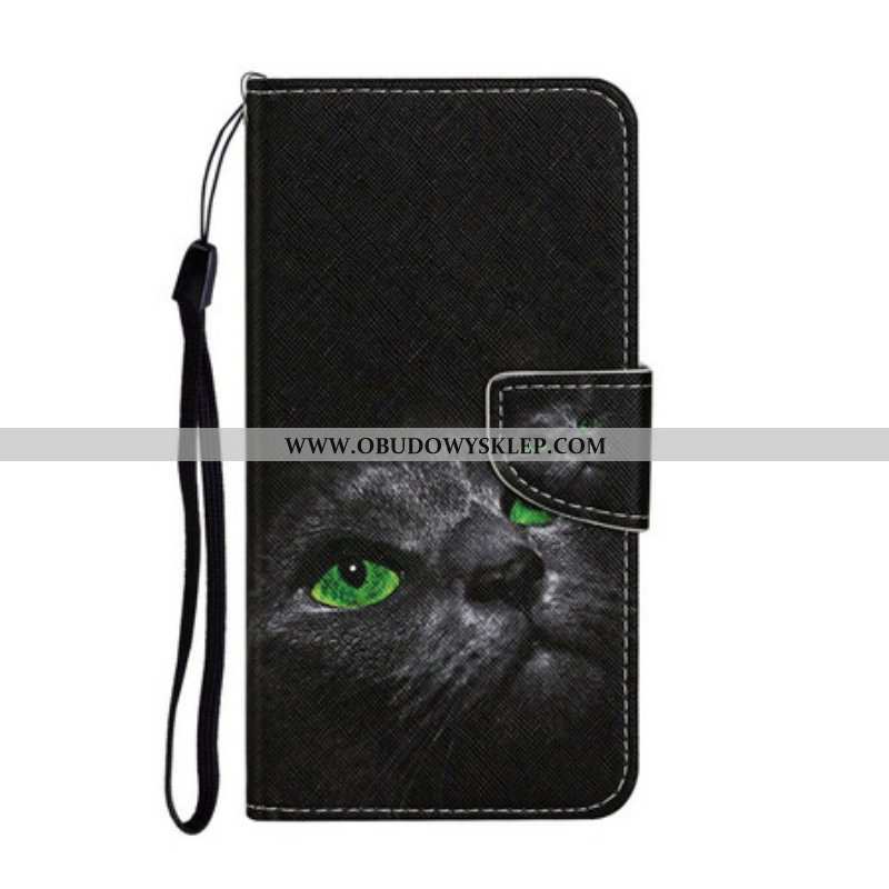 Etui Folio do iPhone 13 Pro Zielone Kocie Oczy Ze Smyczą