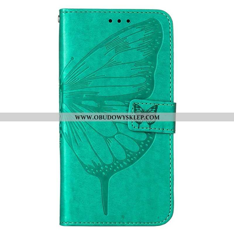 Etui Folio do iPhone 14 Pro Max z Łańcuch Barokowy Motyl Z Paskami