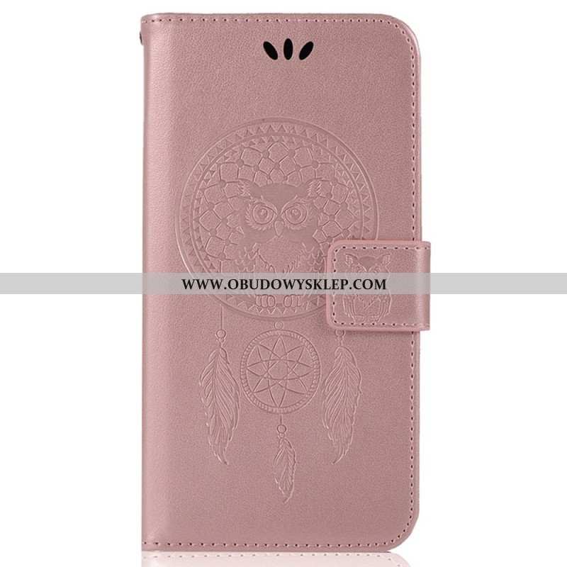 Etui Folio do iPhone 14 Pro Max z Łańcuch Łapacz Snów Sowa Z Paskiem