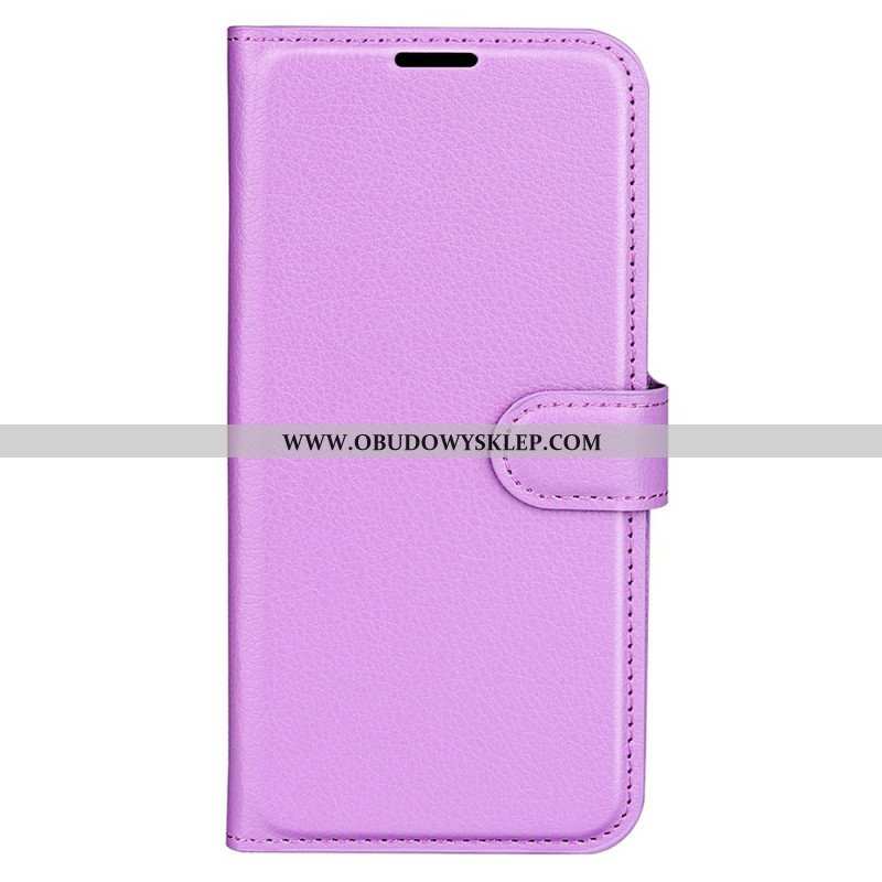 Etui Folio do iPhone 15 Klasyczna Sztuczna Skóra Litchi