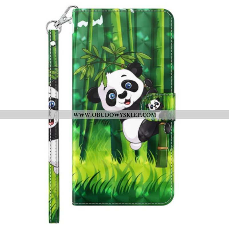 Etui Folio do iPhone 15 Plus z Łańcuch Panda Bambusowa 3d Z Paskiem