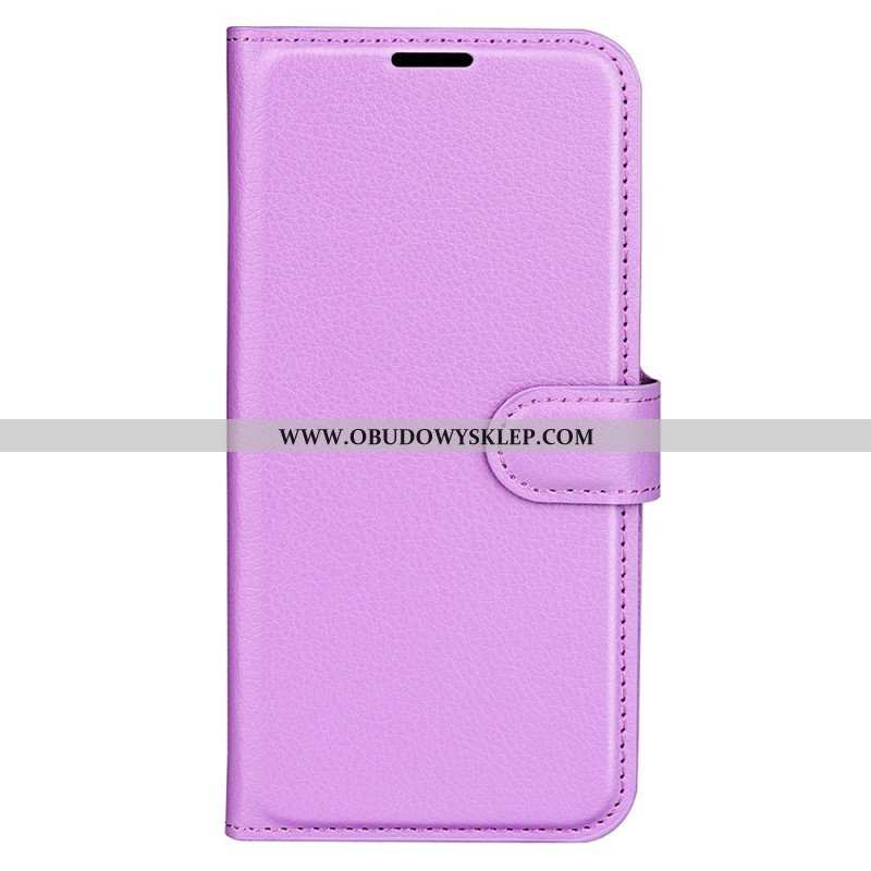 Etui Folio do iPhone 15 Pro Klasyczna Sztuczna Skóra Litchi