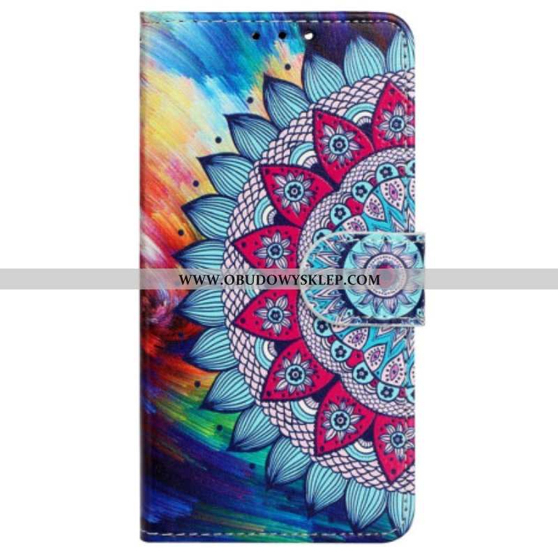 Etui Folio do iPhone 15 z Łańcuch Błyszcząca Mandala Z Paskiem