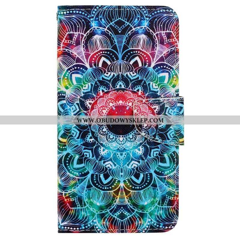 Etui Folio do iPhone 15 z Łańcuch Kolorowa Mandala Z Paskiem