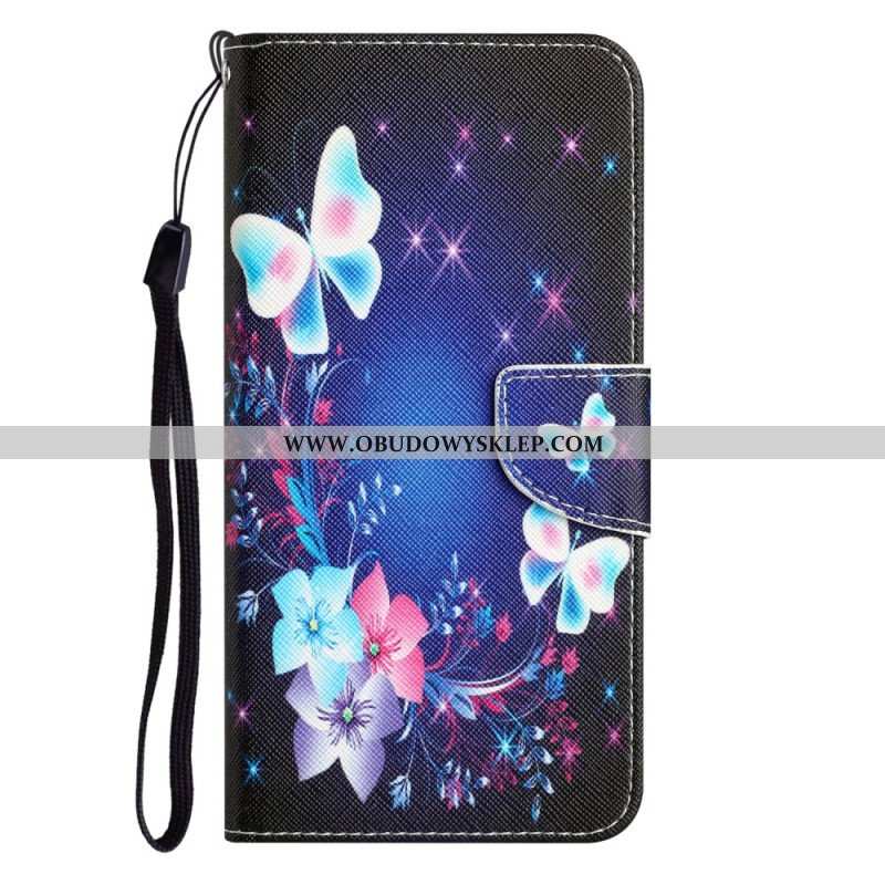 Etui Folio do iPhone 15 z Łańcuch Magiczne Motyle Ze Smyczką